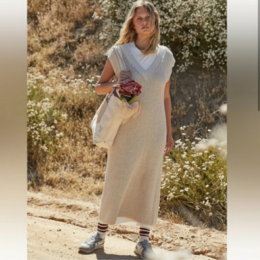 Free People Beach Sweater Dress M Swim Cover-up Lounge Boho Minimalist V-neck